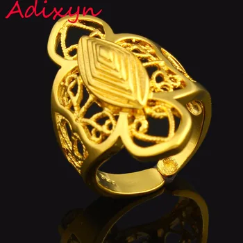 Resizable 24K Guld Farve Ringe Kvinder Bryllup Smykker Udsøgt Design, Indien/Etiopiske/Afrikanske/Nigerianske/Kenya Elementer