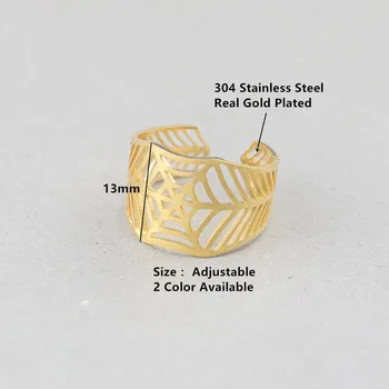 Resizable Rustfrit stål Spiderweb Ring Guld Farve Vintage Smykker Åbne Hule ud Spiderman Spider Web Ringe til Kvinder