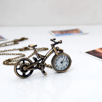 Retro Mini Bronze Bike Cykel Design Quartz Lommeur Vedhæng Kæde Gratis Shiping