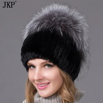Rex kanin pels hat kvindelige vinteren, varm strik hat kanin pels hat fox fur bolden THY-09