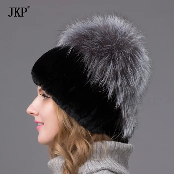 Rex kanin pels hat kvindelige vinteren, varm strik hat kanin pels hat fox fur bolden THY-09