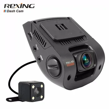 Rexing V1P bil dvr kamera dash cam 1080p 170+120 Graders Vinkel,Night Vision,Dual Kamera Foran og bagved med WDR , Gratis Stik