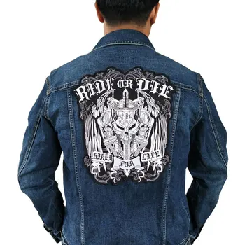 Ride or die biker patch til Jakke opbakning, punk motorcykel broderi skelet biker badge, skull patch Beklædningsgenstand Tilbehør