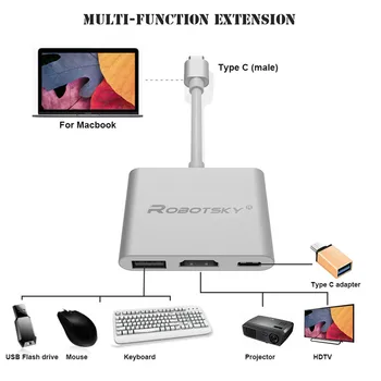 Robotsky Type C til HDMI Konverter USB 3.1 usb-c-HUB Adapter Type-C Extender 1080P til Macbook 12