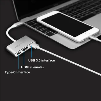 Robotsky USB 3.1 Type C til HDMI USB 3.0 USB-C-HUB Adapter Type-C-Extender, HD 1080P til Macbook 12