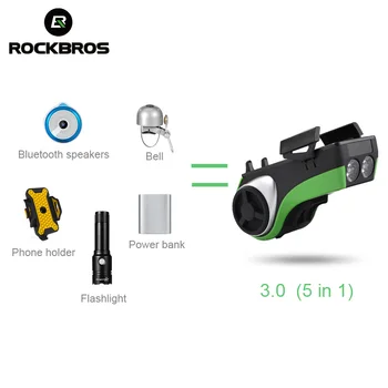 ROCKBROS Cykel Lommelygte Vandtæt Cykel Lys telefonholder, Bluetooth Audio MP3 Højttaler 4400mAh Power Bank Cykel Ring Bell