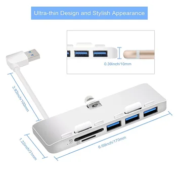 Rocketek Aluminium usb boligareal med 3-Port USB 3.0 Hub og Kort Læser til SD/TF/micro SD Udelukkende er Designet Til iMac/Mac book