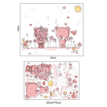 Romantisk Dejlig Pink Bærer Par Blomst Wall Stickers Decals Til pigens Værelse Home Decor Bryllup Dekoration LXY9