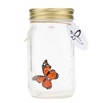 Romantisk Glas LED-Lampe Butterfly Jar Valentine Gave Børn Dekoration Orange