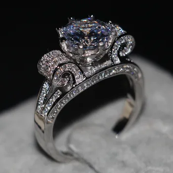 Romantiske Smykker Kvinder mænd ring Runde cut 9mm 3ct AAAAA zircon cz 925 Sterling sølv Elskere Engagement Bryllup Band Ring