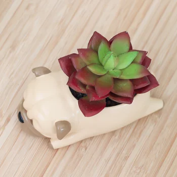 ROOGO Tegnefilm Mops Hund Dekorative Bonsai Pots Harpiks Dyr Saftige Flower Pot Hjem Indretning Håndværk Have Planter Container