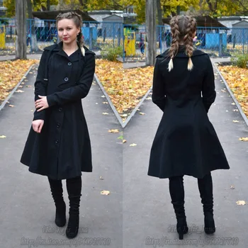 Rosetic Gotiske Asymmetrisk Skyttegrav Coat Black Retro Slanke Kvinder Efterår Mode Frakke Overtøj Knappen Preppy Vintage Goth Frakker