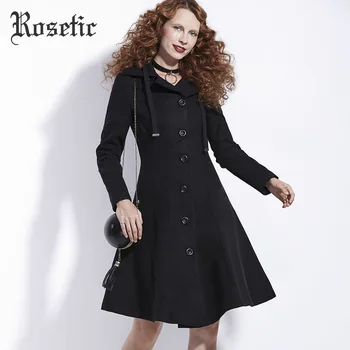 Rosetic Gotiske Asymmetrisk Skyttegrav Coat Black Retro Slanke Kvinder Efterår Mode Frakke Overtøj Knappen Preppy Vintage Goth Frakker