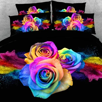 Royal Sengetøj Kilde 3 PC ' er PR SÆT Rainbow Rose Eksplosion temmelig luksus 3d-sengetøj sæt