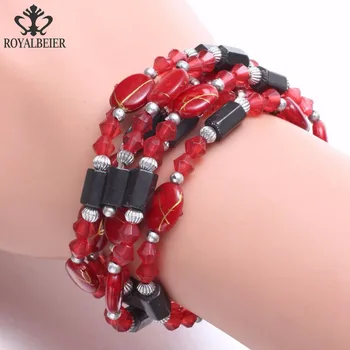 ROYALBEIER Red Beaded Armbånd Magnet Slanke Armbånd Bohemia Stil For Mænd & Kvinder Smykker SZ0495c