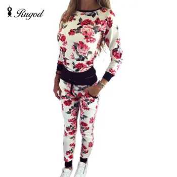 RUGOD 2018 Forår, Efterår Hot Blomster Print Træningsdragter Kvinder 2 To-delt Sæt, Lange Bukser Passer til Afslappede Hoodie Passer Mode Outwear