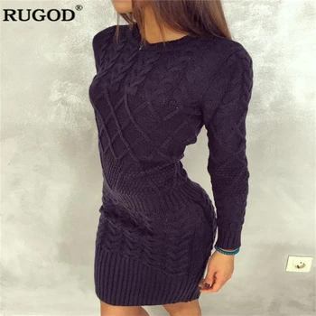 RUGOD 2018 Foråret langærmet Sweater Dress Kvinder Sexet Slank Bodycon Strikkede Kjoler Tynde Party Dress Kvindelige Vintage vestidos