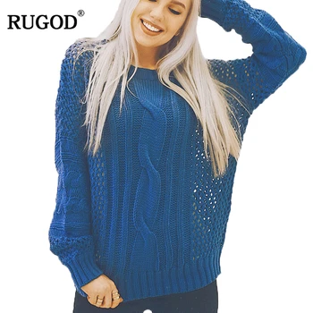 RUGOD 2018 Nye Kvinder Trøjer og Pullovers Hule O-hals Lange Ærmer Pullover Kvindelige Vinter Varm Sweater Casual Jumper Træk