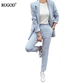 RUGOD Nye Blazere, Bukser, der Passer Solid Enkel, 2 to-delt Sæt en Lang Slank Jakke + Bukser slanke kvinder blazere Og jakker Plus Størrelse