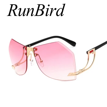 Runbird Unikke Overdimensionerede Solbriller Kvinder Rimlesss Brand Designer Elegant Dame Kvindelige Oprindelige Designer Gradient Briller 765R