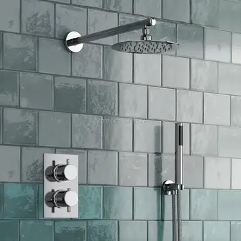 Rund Stil Skjult Termostatarmatur Ventil Håndholdte Badeværelse Produkt, Badekar Med Bruser Sæt 2 Ring 2-Vejs Moderne Brusebad Systemer