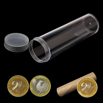 Runde Plastik Opbevaring Rør Med Skruen På Cap For 27mm Mønter Eller Indehaveren Kapsler