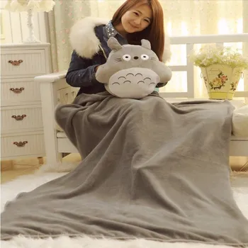 Runde Totoro dukke pude 33 * 38cm, tæppe 95 * 75cm Baby tæppe søde bamser Julegave Pude, Voksen