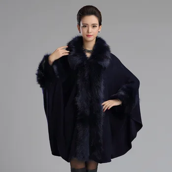RUNMEIFA Efterår og Vinter Nye Kvinder er Lang Strikket Cardigan Sweater Mode Falske Fox Fur Cashmere Sjal Cape Pels Poncho Women