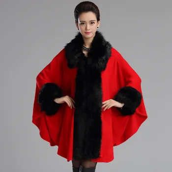 RUNMEIFA Efterår og Vinter Nye Kvinder er Lang Strikket Cardigan Sweater Mode Falske Fox Fur Cashmere Sjal Cape Pels Poncho Women