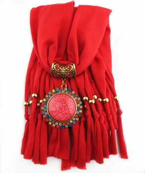 [RUNMEIFA] og Elegante Vinteren Kvinders Mode Bomulds Tørklæde Halskæde med Samme Farve Perler, Vedhæng Tørklæder