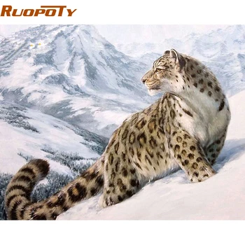 RUOPOTY Amerika Leopard DIY-Maleri Af Numre Håndmalet Oil Painting Home Decor Væg Kunst Billede Til stuen 40 × 50cm
