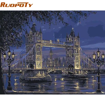 RUOPOTY London Tower Bridge Landskab DIY-Maleri Af Numre håndmalet Oil Painting Hjem Indretning For Unik Gave Kunst 40X50
