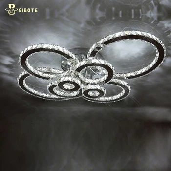 Rustfrit stål moderne led loft krystal lysekroner til lobby, stue, soveværelse, cirkel, ring, avize cristals stor lysekrone