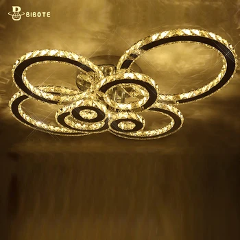 Rustfrit stål moderne led loft krystal lysekroner til lobby, stue, soveværelse, cirkel, ring, avize cristals stor lysekrone