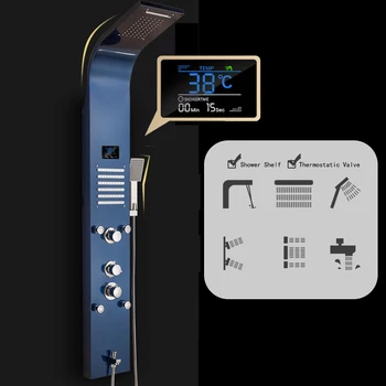 Rustfrit Stål regnbruser Panel Regn Massage System med Jets & håndbruser, Termostatisk Multi Funktion, LED skærm