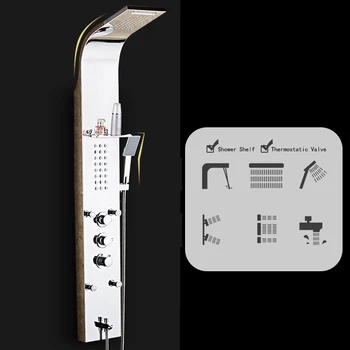 Rustfrit Stål regnbruser Panel Regn Massage System med Jets & håndbruser, Termostatisk Multi Funktion, LED skærm