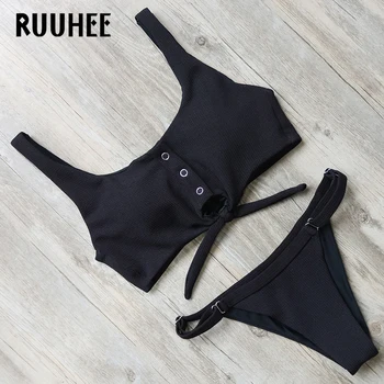 RUUHEE Bikini Swimsuit Badetøj Kvinder Push Up badedragt Sport Top Solid Bikini Sæt 2017 Kvindelige Badetøj Med Pad Svømmetur kulør