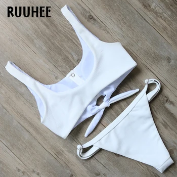 RUUHEE Bikini Swimsuit Badetøj Kvinder Push Up badedragt Sport Top Solid Bikini Sæt 2017 Kvindelige Badetøj Med Pad Svømmetur kulør