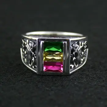 Rv ren 925 sølv ring rasta vibrationer tre-farve krystal ring mand kvinde