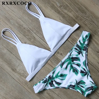 RXRXCOCO Bikini 2018 Sexet Brazilian Bikini Sæt Badetøj Kvinder Badedragt badedragt Blad Print Biquini Svømmetur Kulør Maillot De Bain