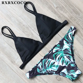 RXRXCOCO Bikini 2018 Sexet Brazilian Bikini Sæt Badetøj Kvinder Badedragt badedragt Blad Print Biquini Svømmetur Kulør Maillot De Bain