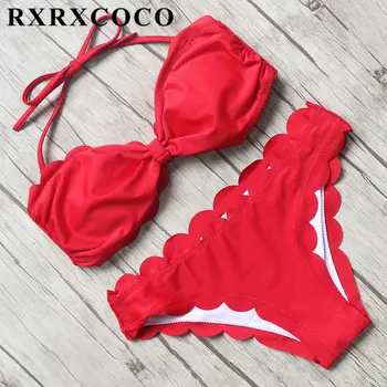 RXRXCOCO Solid Bikini Sæt 2017 Sexet Badedragt Kvinder Halter Bandage Bikini Bandeau Badetøj Kvindelige Omkranset badedragt med Pad