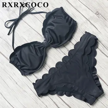 RXRXCOCO Solid Bikini Sæt 2017 Sexet Badedragt Kvinder Halter Bandage Bikini Bandeau Badetøj Kvindelige Omkranset badedragt med Pad