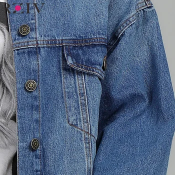 RZIV 2017 foråret kvindelige jean jakke casual dobbelt lomme indrettet denim jakke tøj broderi kvinder jakke, frakke