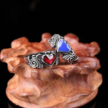 Rød blå hjerte anel ringe luksus trendy kvinder, mænd smykker bedste gave legering finger ringe anillos bague R0032