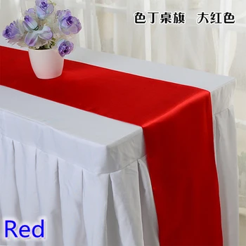 Rød farve bryllup, bordløber dekoration satin bordløber for moderne parti home hotel banket dekoration engros