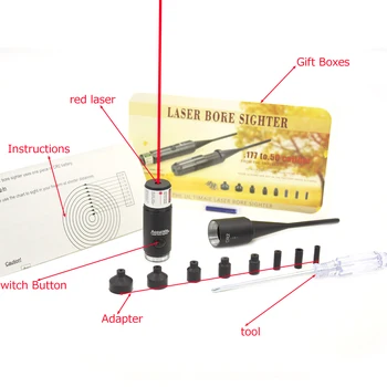 Rød Laser BoreSighter Bar Syn Kit til .177 at .50 Kaliber Anvendelsesområde Red Dot Kit Sæt Værktøjer med drejekontakt Bar Syn Sæt