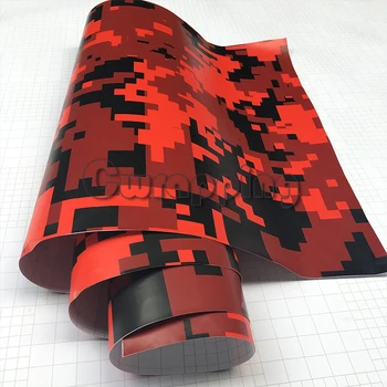 Rød Sort Digital Militære Camo-Folie Med luftbobler Gratis Motorcykel Bil Spejl Selvklæbende PVC-Camouflage Wrap