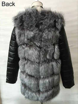 S-4XL Fashion Vinter Coat Kvinder Tyk Satin Fox Fur Frakke med PU sleeve Kvindelige Pels Jakke gilet chalecos de pelo mujer