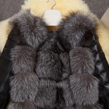 S-4XL Fashion Vinter Coat Kvinder Tyk Satin Fox Fur Frakke med PU sleeve Kvindelige Pels Jakke gilet chalecos de pelo mujer